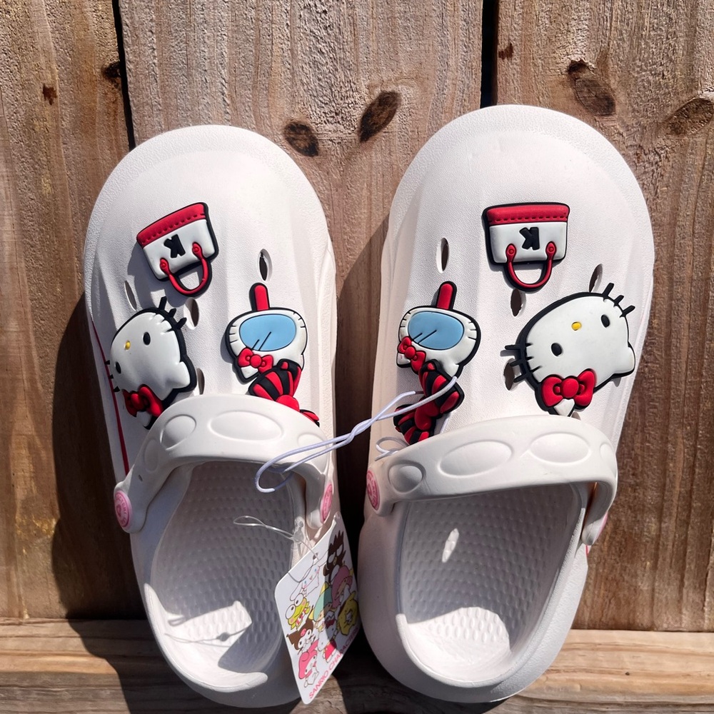 White Clogs with Cartoon Design